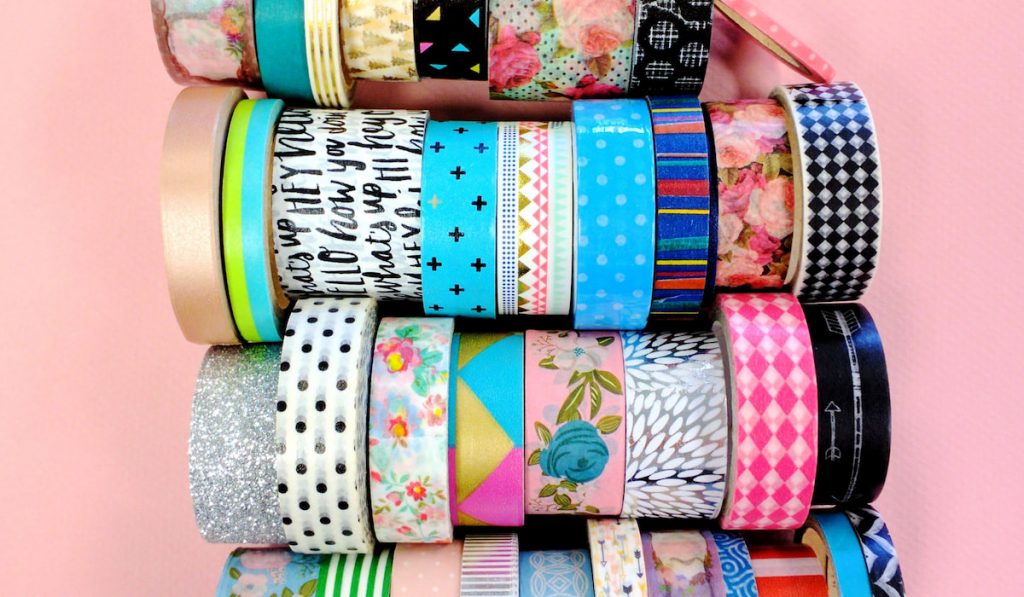 Washi Tape Collection on pink background